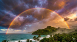 A dramatic tropical sky over Barbados during the wetter season, showing the lush scenery.