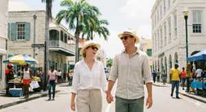 A happy couple exploring the island, showing that the answer to is Barbados safe is generally yes.