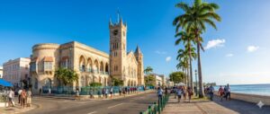 The historic neo-Gothic Parliament Buildings in the heart of Bridgetown, Barbados.