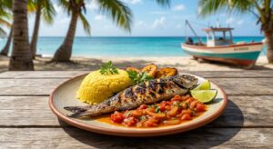 A traditional plate of Bajan Flying Fish and Cou-Cou.
