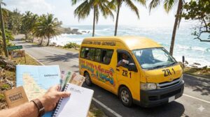A yellow ZR minivan, the best way to see Barbados on a budget.